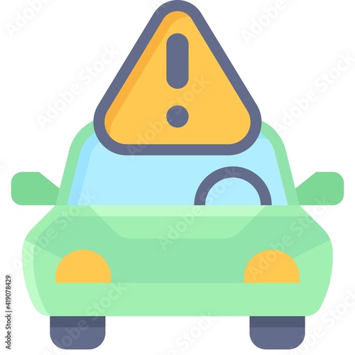 Car with Warning sign icon, Parking lot related vector