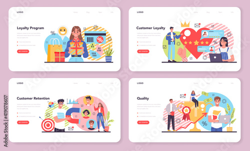 Customer loyalty web banner or landing page set. Marketing program