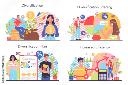 Business diversification concept set. Risk management strategy