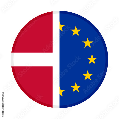 round icon with denmark and europe flags isolated on white background
