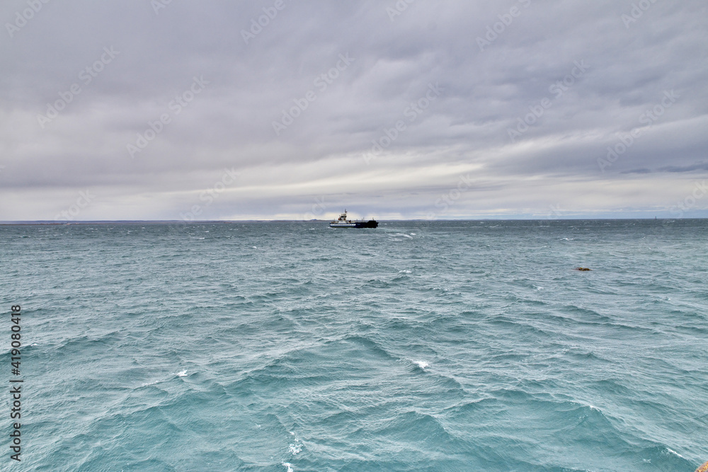 The ferry on Magellanic Strait, Tierra del Fuego, Chile