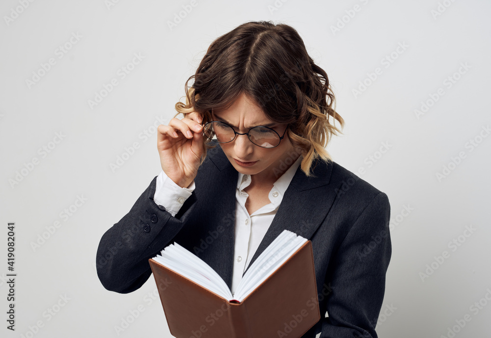 Woman documents glasses classic suit business finance Copy Space Woman documents glasses classic suit business finance Copy Space