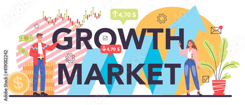 Market growth typographic header. Business progress. Idea of firm promotion