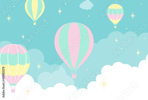 vector background with hot-air balloons in the sky for banners, cards, flyers, social media wallpapers, etc.