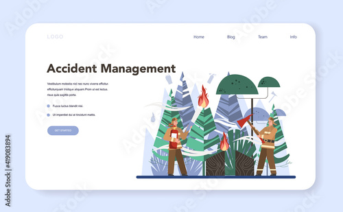 Fireman web banner or landing page. Professional fire brigade