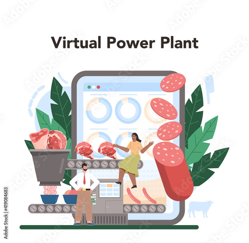 Meat production industry online service or platform. Butcher or meatman