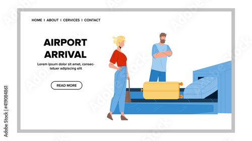 Airport Arrival Passengers Waiting Baggage Vector Illustration