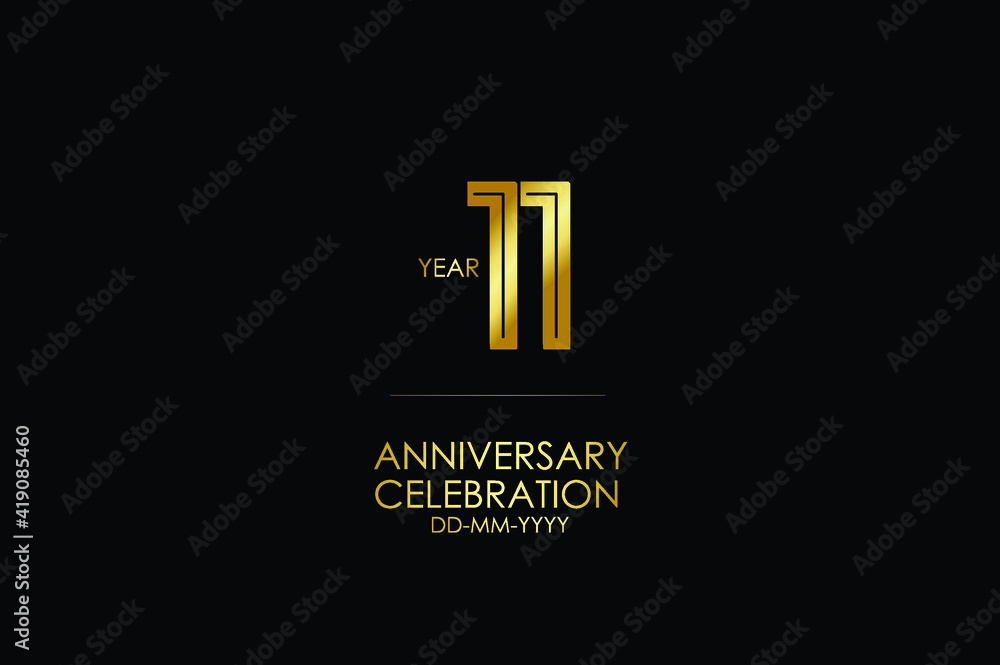 11 year anniversary celebration Gold Line. logotype isolated on Black background for celebration, invitation card, and greeting card-Vector