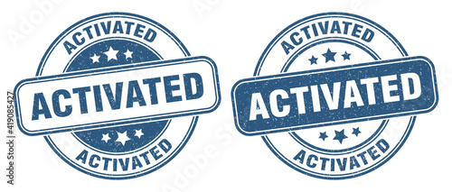 activated stamp. activated label. round grunge sign