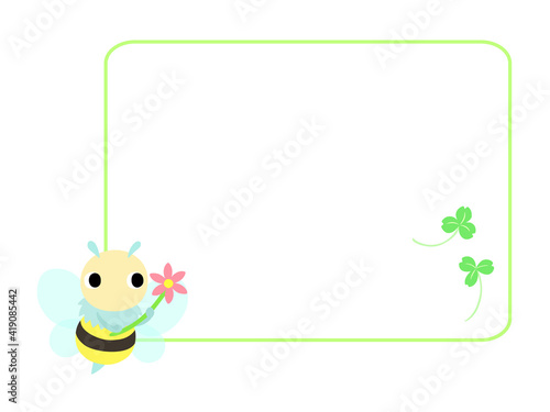 ハチのアイコン　四角フレーム＋クローバーの装飾付