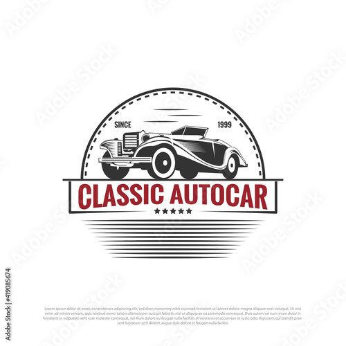 classic car logo design vector, vintage automotive car restoration and car club design