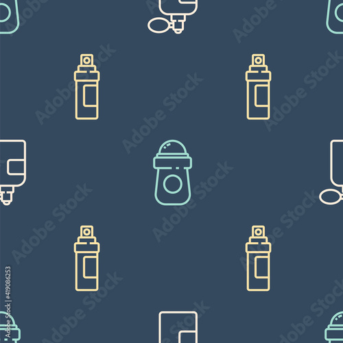 Set line Perfume, and Antiperspirant deodorant roll on seamless pattern. Vector.