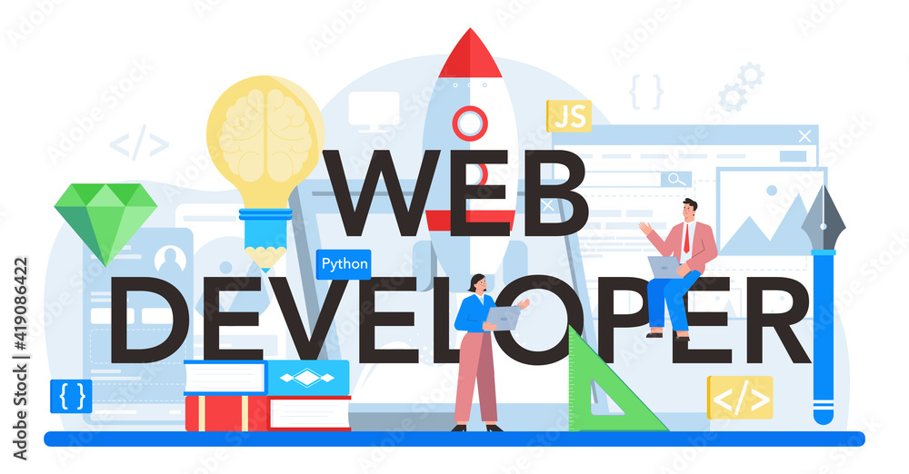 Web developer typographic header. Website optimization and web page