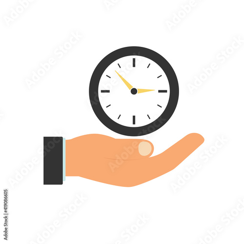 Time management. Watch in hand. Vector illustration. Modern flat style.