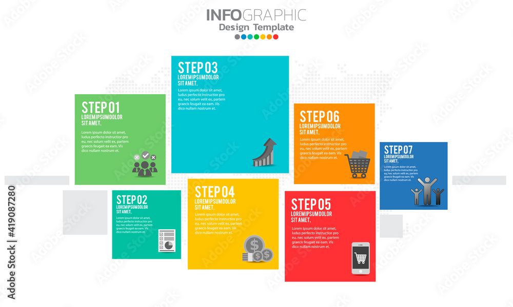 Business infographic elements with 7 options or steps.