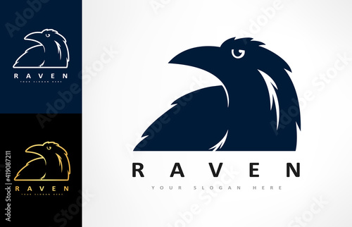 Raven logo vector. Crow bird. Animal design.