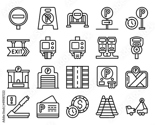 Parking lot related line icon set 3, vector illustration