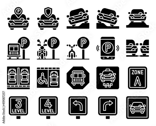 Parking lot related solid icon set 2, vector illustration