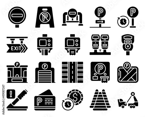 Parking lot related solid icon set 3, vector illustration
