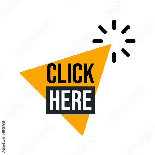 Vector web banner click here. Flat illustration with pointer icon.