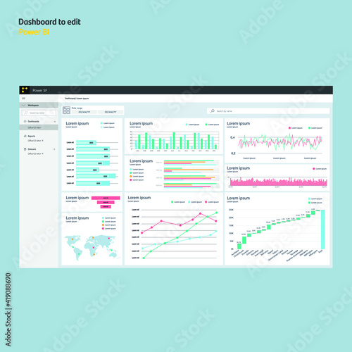 Dashboard graphs power bi design. Report to edit. Theme. EPS10