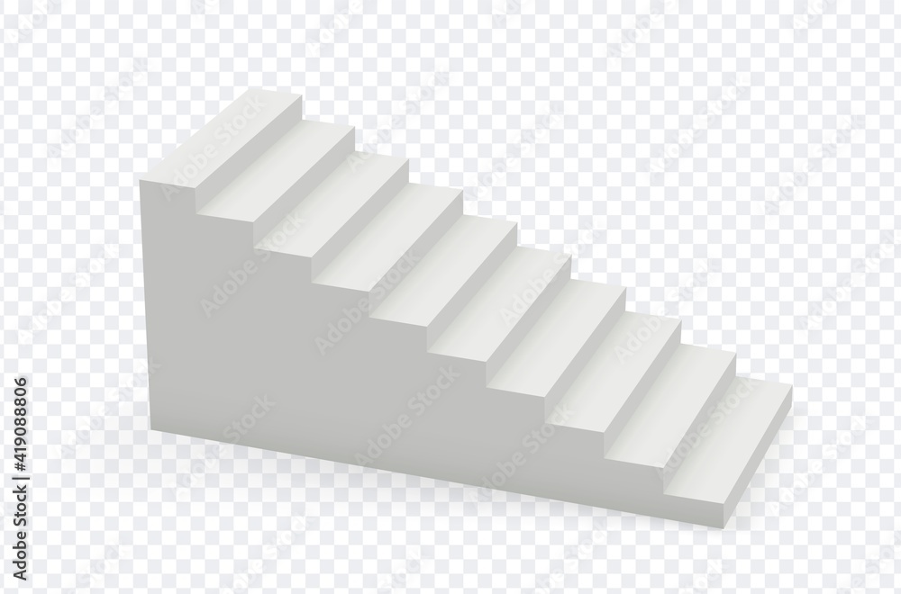 Obraz premium Realistic 3d staircase. Steps up, white stair isolated on transparent background. Ladder, abstract building architecture vector element. Illustration staircase career, achievement climb