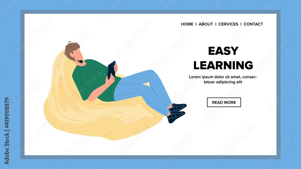 Easy Learning Lesson Boy On Smartphone Vector Easy Learning Lesson Boy On Smartphone Vector