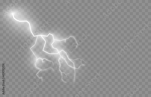 Vector lightning, lightning png, thunderstorm, lighting. Natural phenomenon, light effect. PNG.