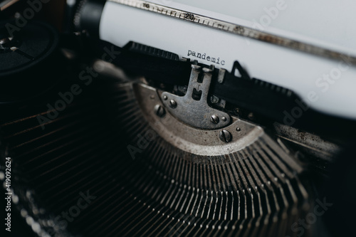 Typing "pandemic" on retro typewriter