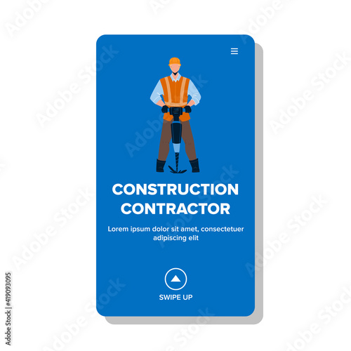 Construction Contractor Working With Drill Vector Illustration