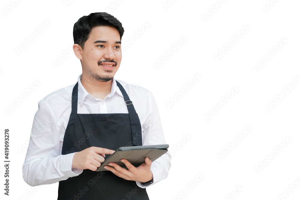 close up adult middle east businessman owner hold digital tablet isolated on white background for design as career concept close up adult middle east businessman owner hold digital tablet isolated on white background for design as career concept