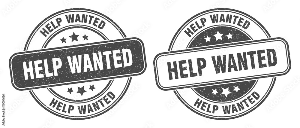 help wanted stamp. help wanted label. round grunge sign help wanted stamp. help wanted label. round grunge sign