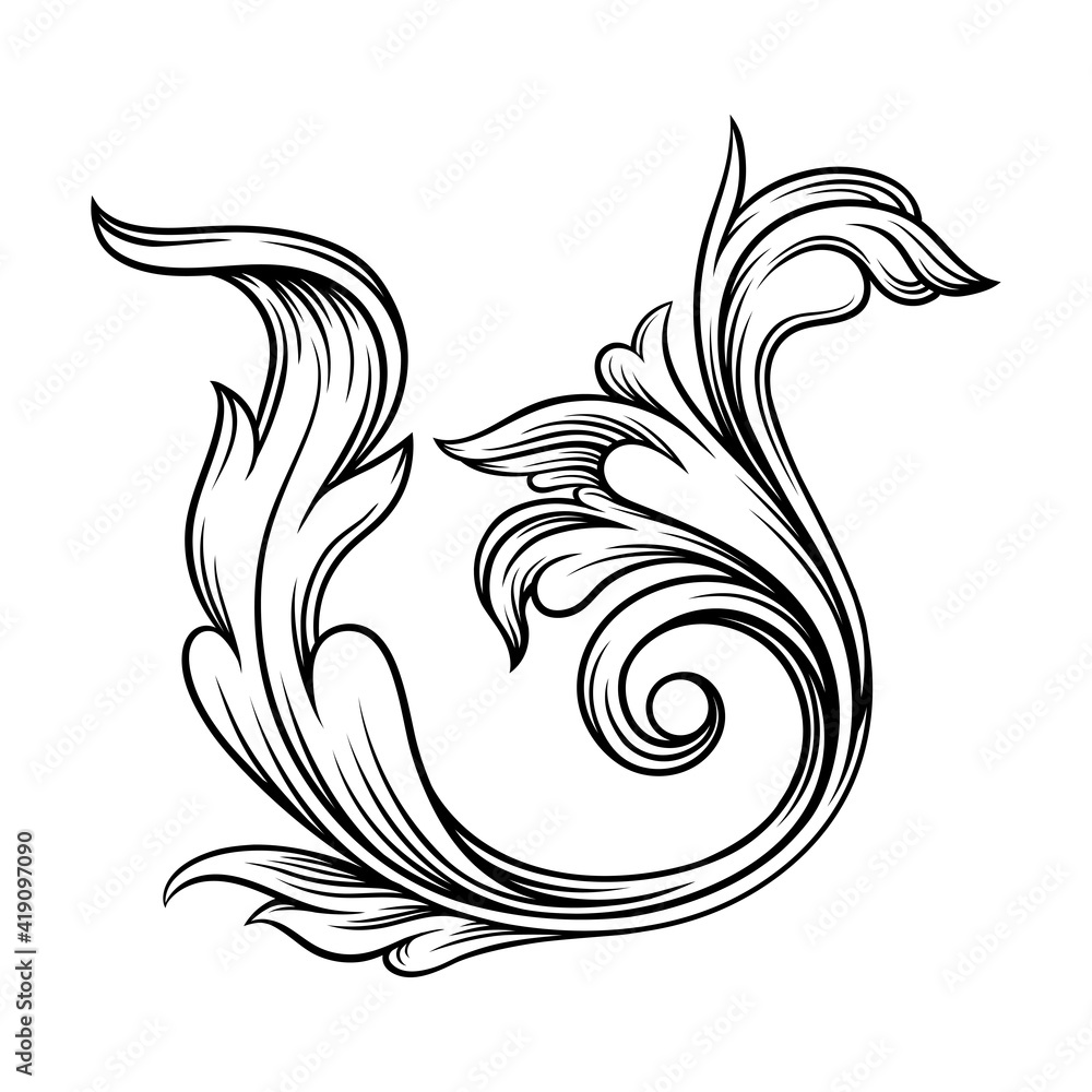 Fototapeta premium Baroque Scroll as Element of Ornament and Graphic Design with Spiral and Circular Motif Vector Illustration