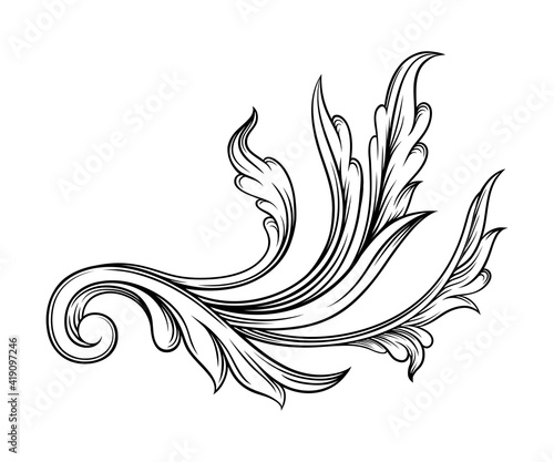 Baroque Element with Scroll and Ornamental Circular Motif Vector Illustration