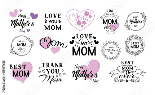 Mother's Day Vector Set, mother's day quote sticker bundle