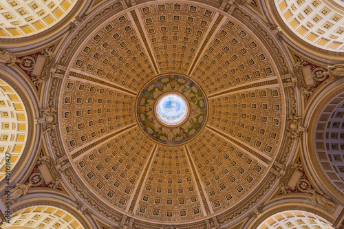 Rotunda ceiling in the reading room on the library of congress in washington dc. photo