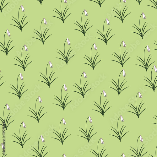 Snowdrop vector seamles repeat pattern print background