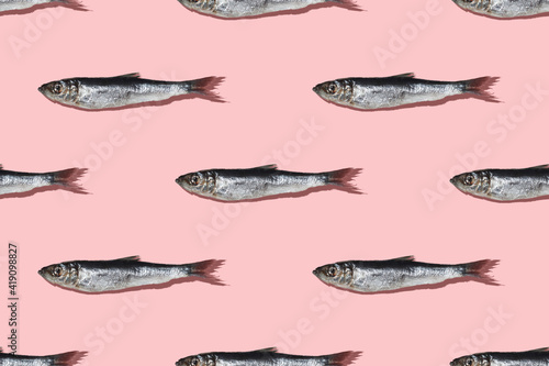 Canvas-taulu Pattern of Baltic Herring on a Pink color texture background.