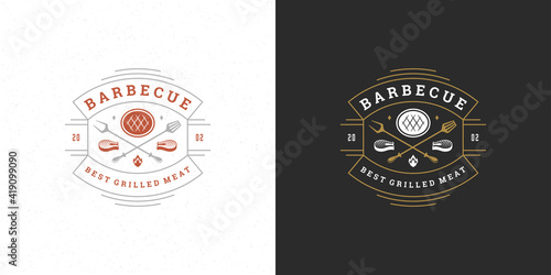 Barbecue logo vector illustration grill house or bbq restaurant menu emblem meat steak silhouette