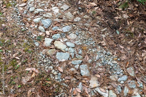 Gravel road with unpaved pebbles