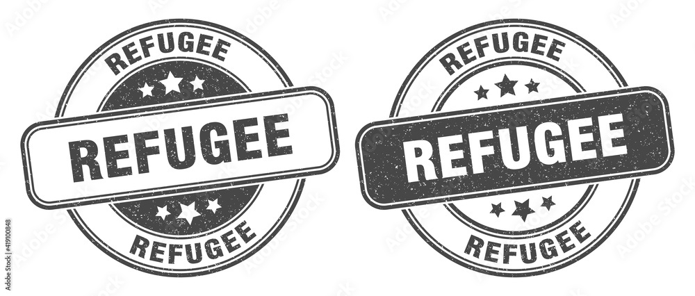 Fototapeta premium refugee stamp. refugee label. round grunge sign
