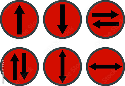 a set of black arrows, single and double located in a red circle