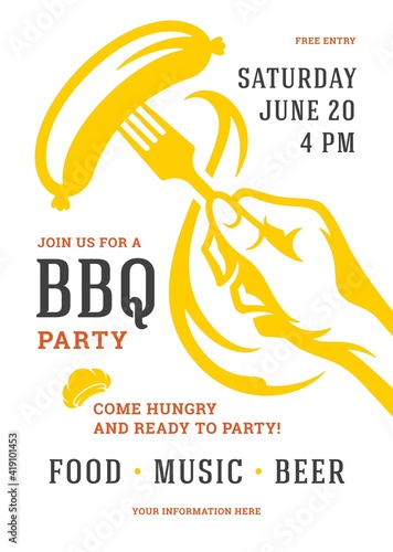 Barbecue party invitation flyer or poster design vector template