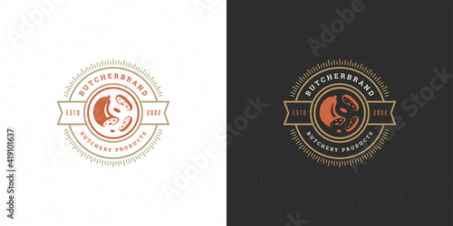 Butcher shop logo design vector illustration sausage silhouette good for market badge