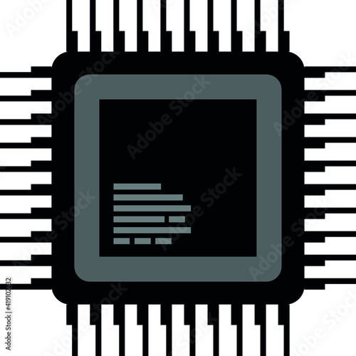 computer chip made in black and gray. microcircuit with solder contacts