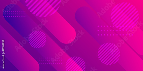 Modern abstract magenta pink purple geometric background with halftone, circle, rounded rectangle and dots. photo