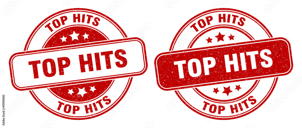 top hits stamp. top hits label. round grunge sign top hits stamp. top hits label. round grunge sign