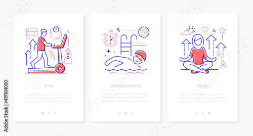Active lifestyle - vector line design style web banners