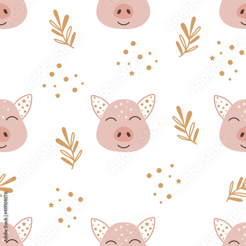 Seamless pattern with pigs. Vector illustration.