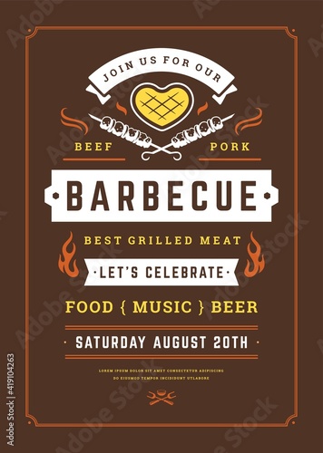 Barbecue party invitation flyer or poster design vector template